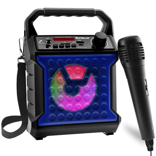 Risebass Portable Karaoke Machine with Microphone - Home Karaoke System with Party Lights for Kids and Adults - Rechargeable USB Speaker Set with FM Radio, SD/TF Card Support, and AUX-in - TorontoHobbyStore