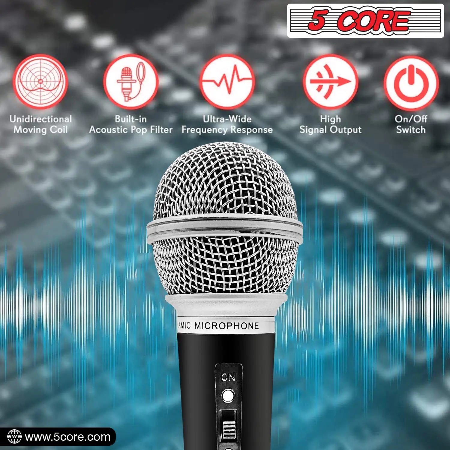 5Core XLR Microphone Dynamic Mic Karaoke Singing Studio Mics Handheld Microfono - TorontoHobbyStore