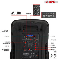 5Core 12 inch PA Portable Bluetooth Party Speaker Karaoke Boombox + 2 Wireless Mics - TorontoHobbyStore