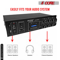 5Core Amplifier Home Audio 65W RMS Stereo Receiver DJ Amp w USB AUX MIC SD Card Input - TorontoHobbyStore