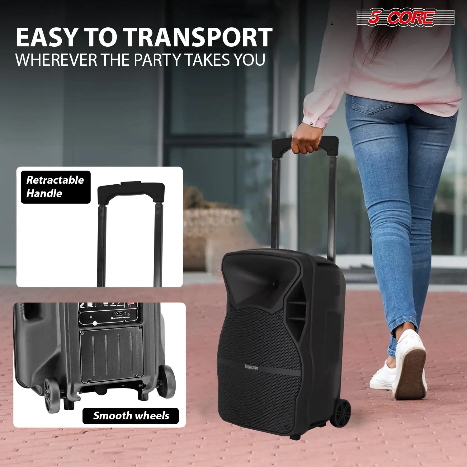 5Core 12 inch PA Portable Bluetooth Party Speaker Karaoke Boombox + 2 Wireless Mics - TorontoHobbyStore