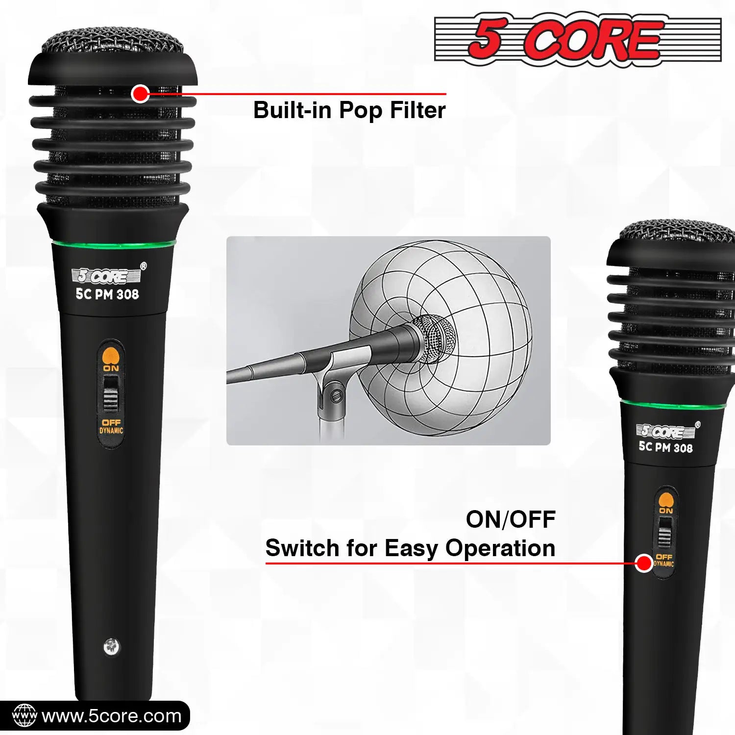 5Core XLR Microphone Dynamic Mic Karaoke Singing Studio Mics Handheld Microfono - TorontoHobbyStore