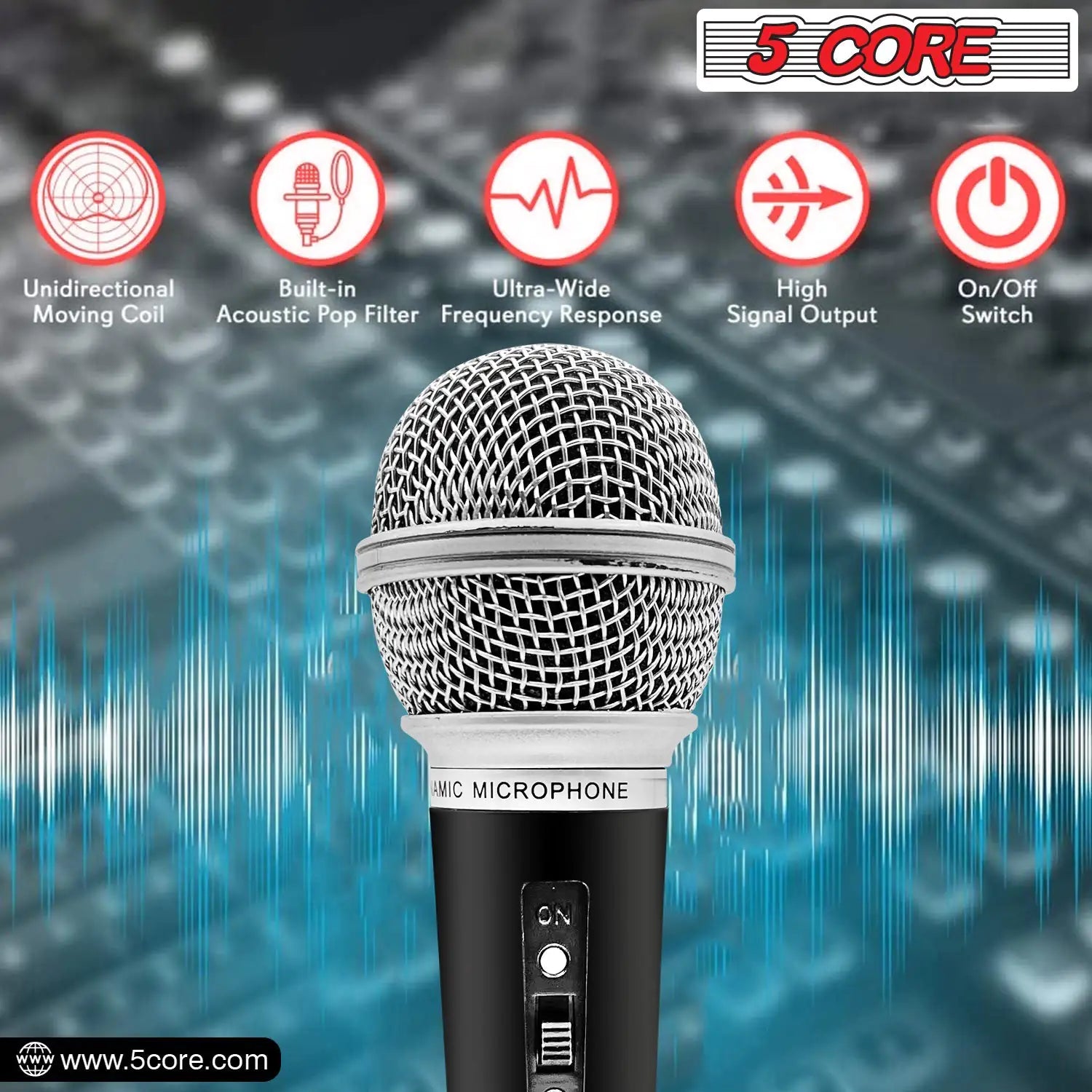 5Core XLR Microphone Dynamic Mic Karaoke Singing Studio Mics Handheld Microfono - TorontoHobbyStore