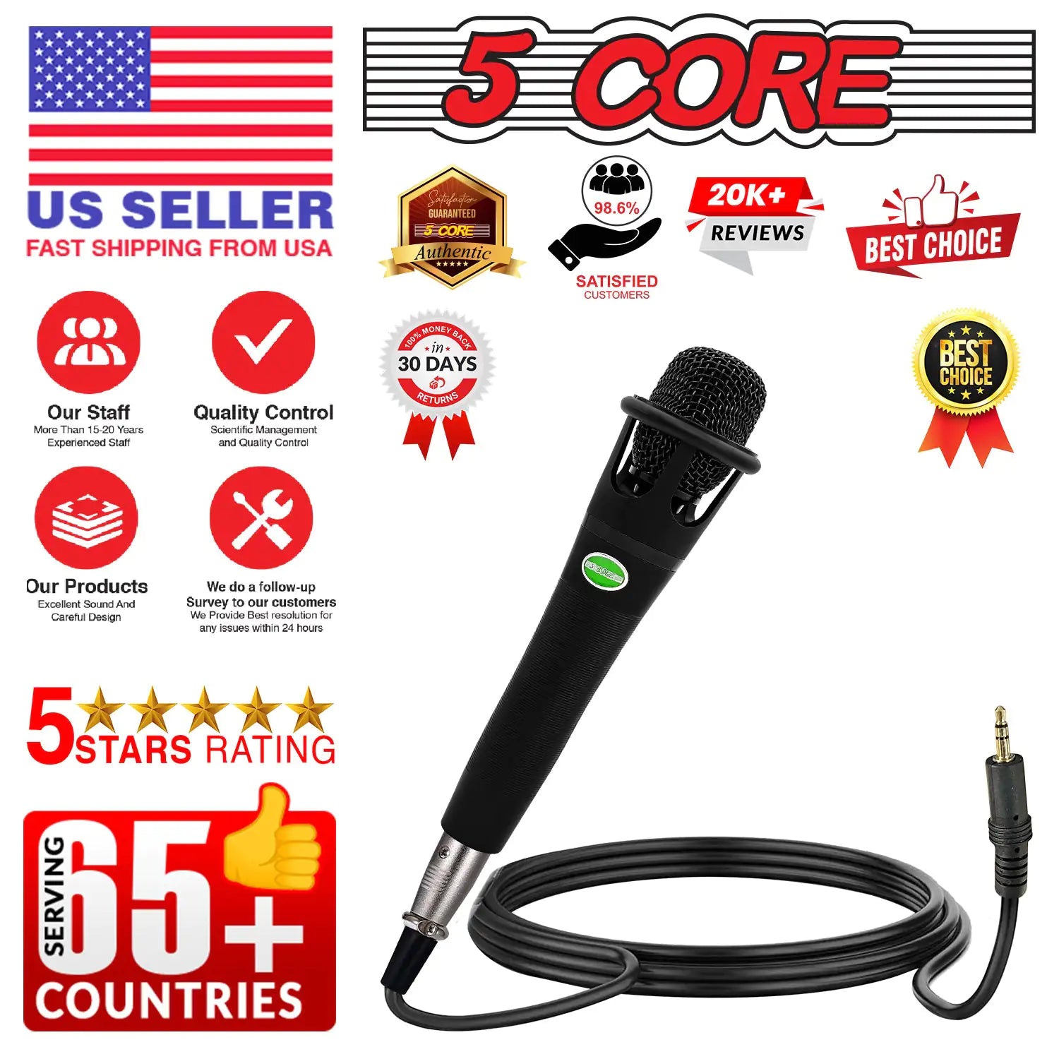 5Core XLR Microphone Dynamic Mic Karaoke Singing Studio Mics Handheld Microfono - TorontoHobbyStore