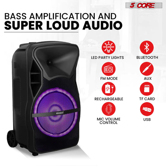5Core 12 inch PA Portable Bluetooth Party Speaker Karaoke Boombox + 2 Wireless Mics - TorontoHobbyStore
