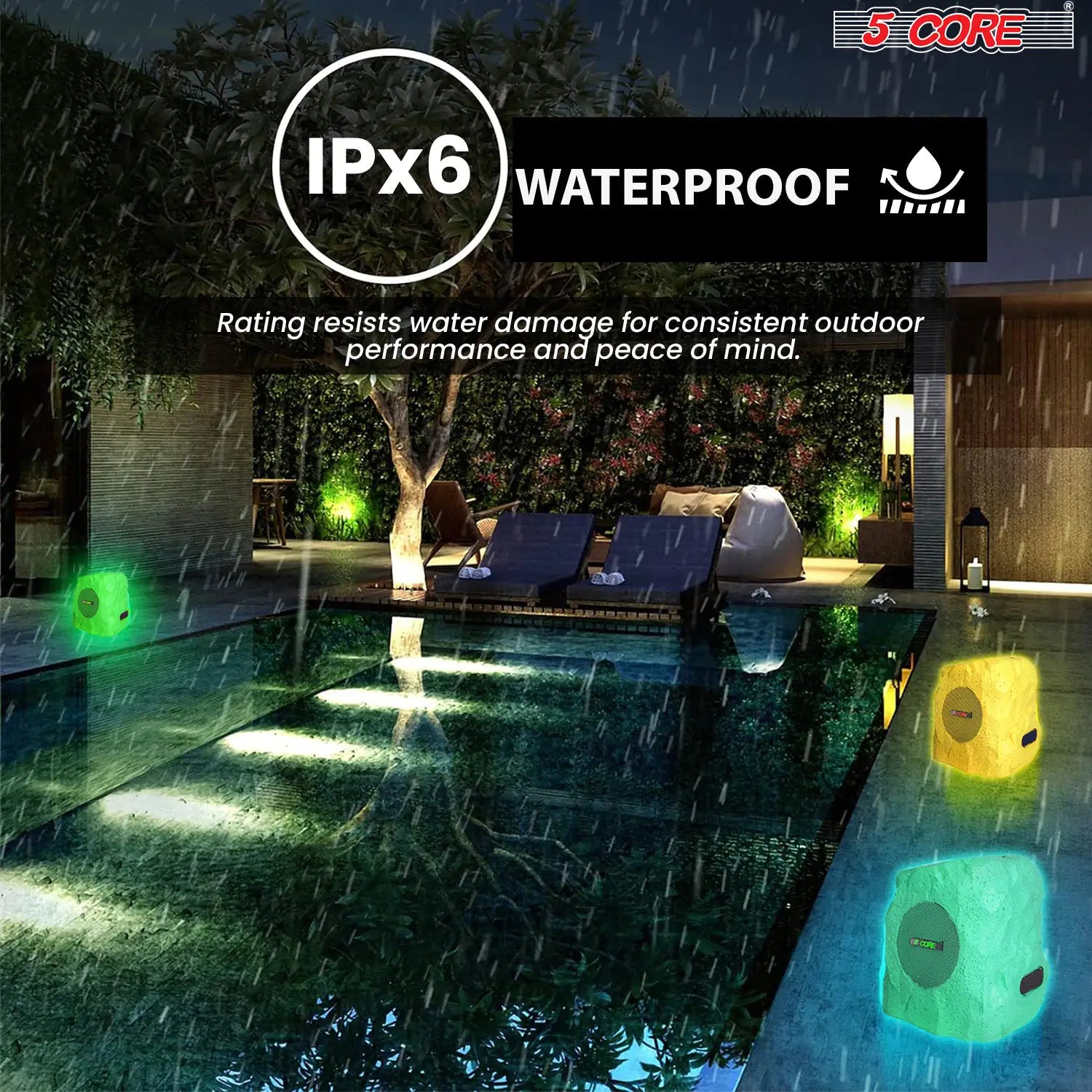 5Core Outdoor Wireless Speakers Bluetooth Rock Waterproof Linkable TWS Garden Speaker - TorontoHobbyStore
