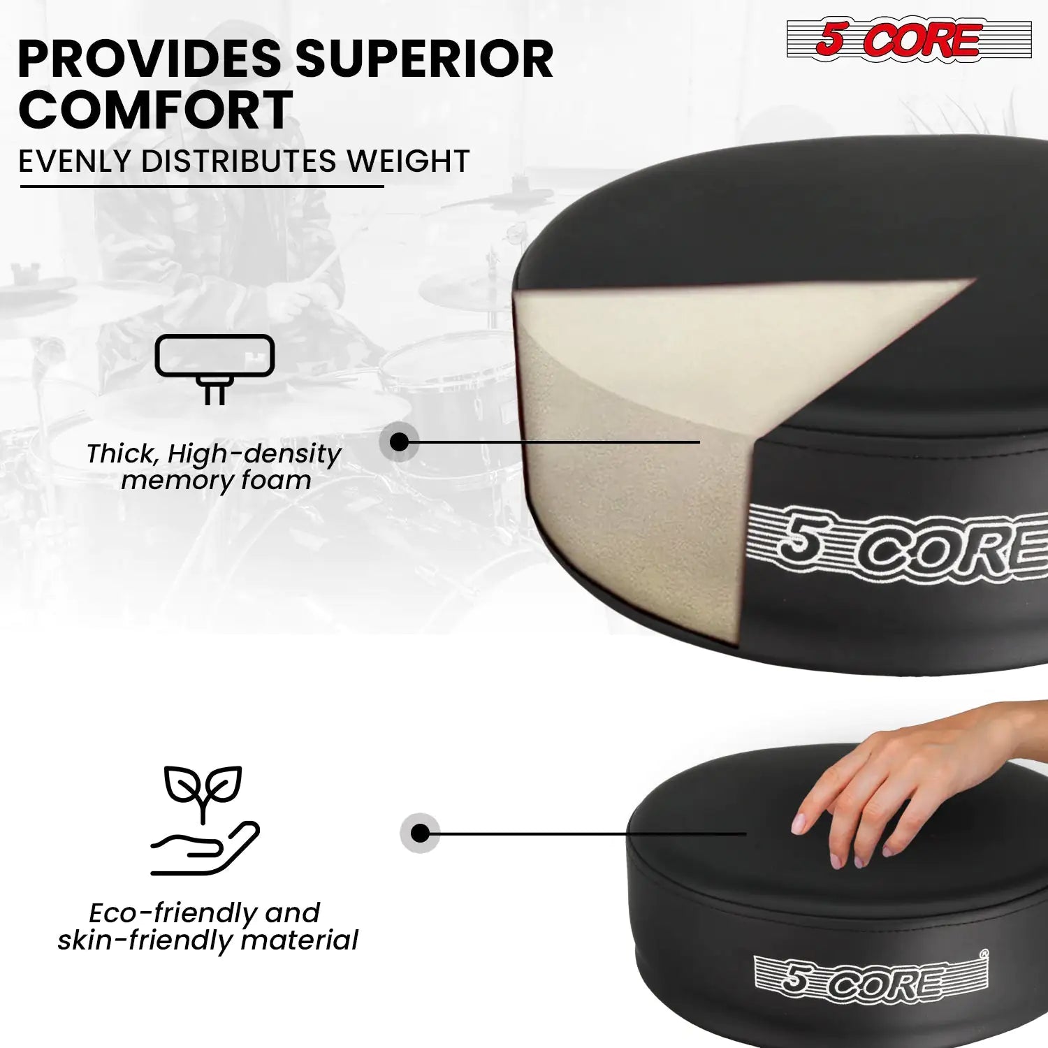 5Core Drum Throne Padded Adjustable Guitar Stool Drummer Seat for Adults & Kids - TorontoHobbyStore