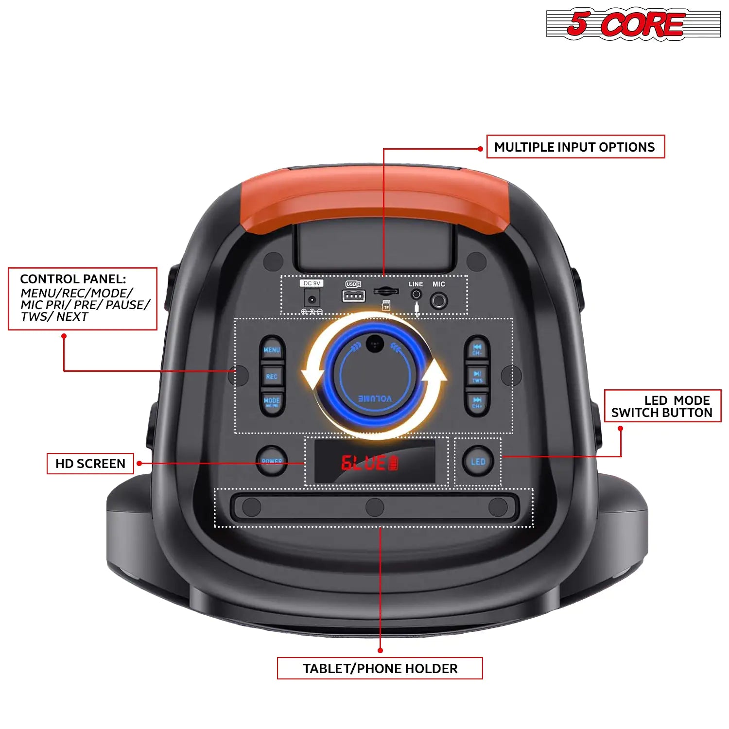 5Core Bluetooth Party Speaker 12 inch PA RGB Partybox Karaoke Machine + 2 Wireless Mic - TorontoHobbyStore