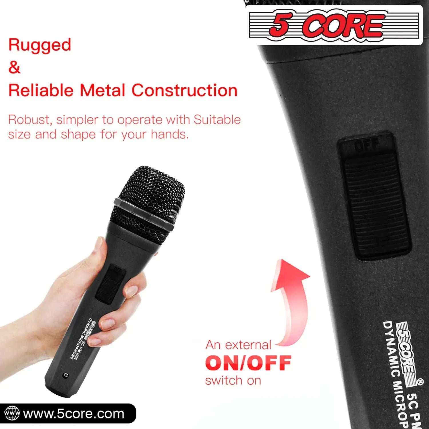 5Core XLR Microphone Dynamic Mic Karaoke Singing Studio Mics Handheld Microfono - TorontoHobbyStore