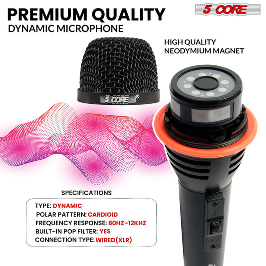 5Core XLR Microphone Dynamic Mic Karaoke Singing Studio Mics Handheld Microfono - TorontoHobbyStore