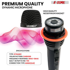 5Core XLR Microphone Dynamic Mic Karaoke Singing Studio Mics Handheld Microfono - TorontoHobbyStore
