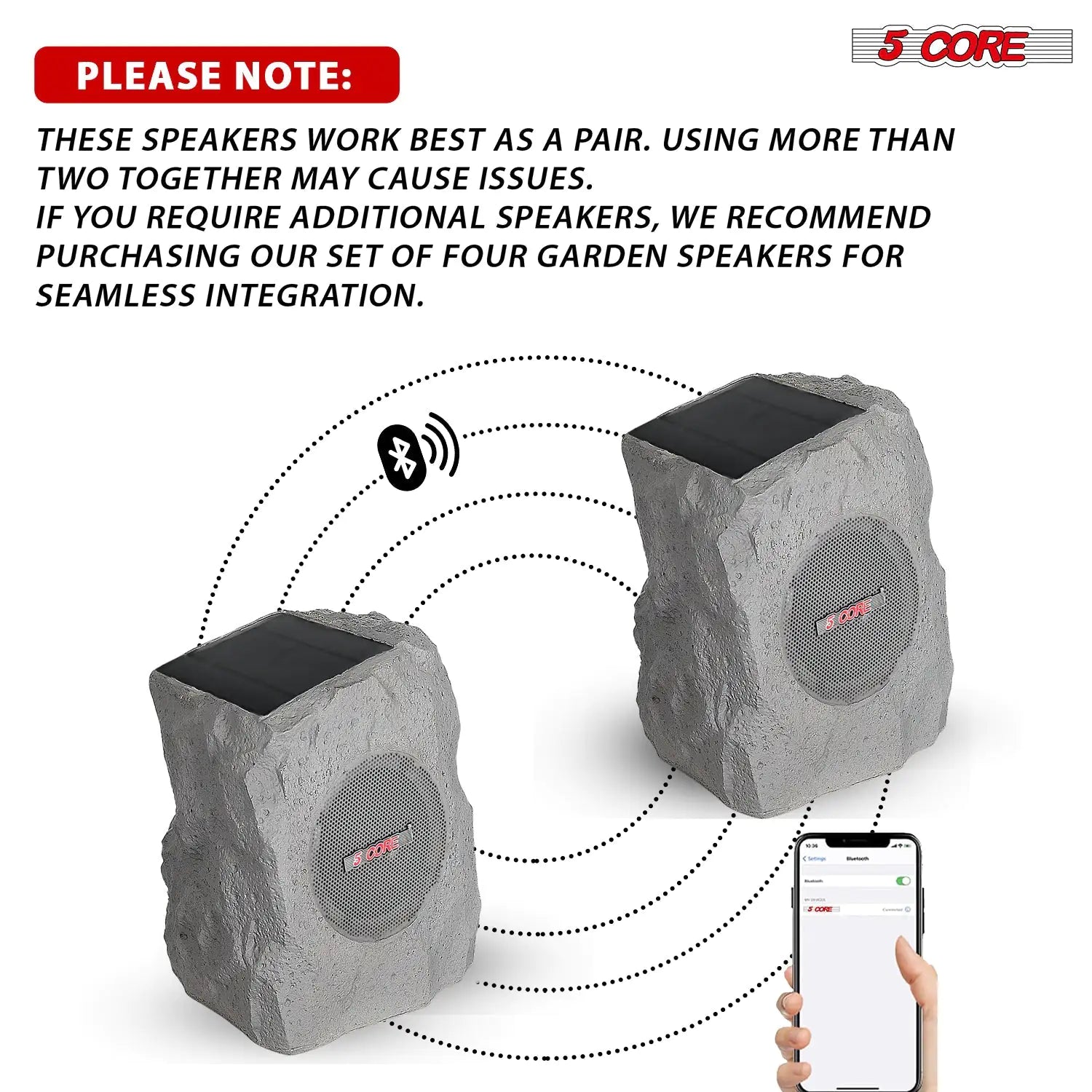 5Core Outdoor Wireless Speakers Bluetooth Rock Waterproof Linkable TWS Garden Speaker - TorontoHobbyStore