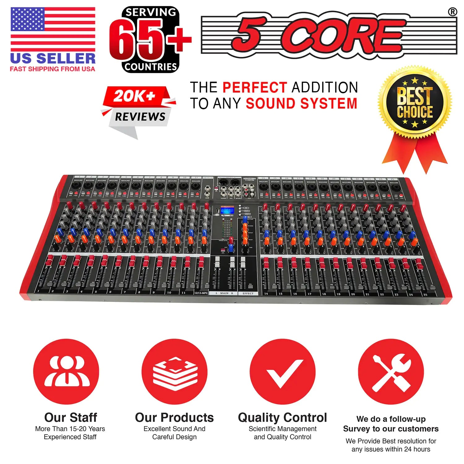5Core Audio Mixer 24 Channel DJ Mixing Board Bluetooth USB Analog Professional Mezclador De Audio - TorontoHobbyStore