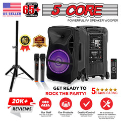 5Core 12 inch PA Portable Bluetooth Party Speaker Karaoke Boombox + 2 Wireless Mics - TorontoHobbyStore