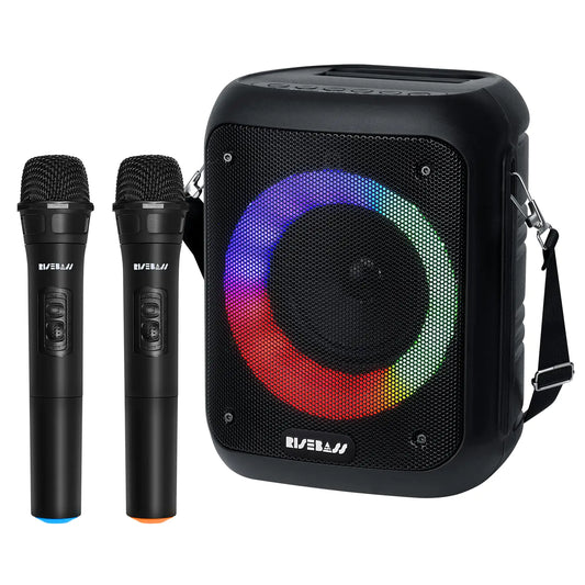 Risebass Portable Karaoke Machine with 2 Wireless Microphones - Bluetooth Rechargeable Speaker with USB/SD/TF Card Support, AUX-in, Tripod Screw Mount and Phone Slot. - TorontoHobbyStore