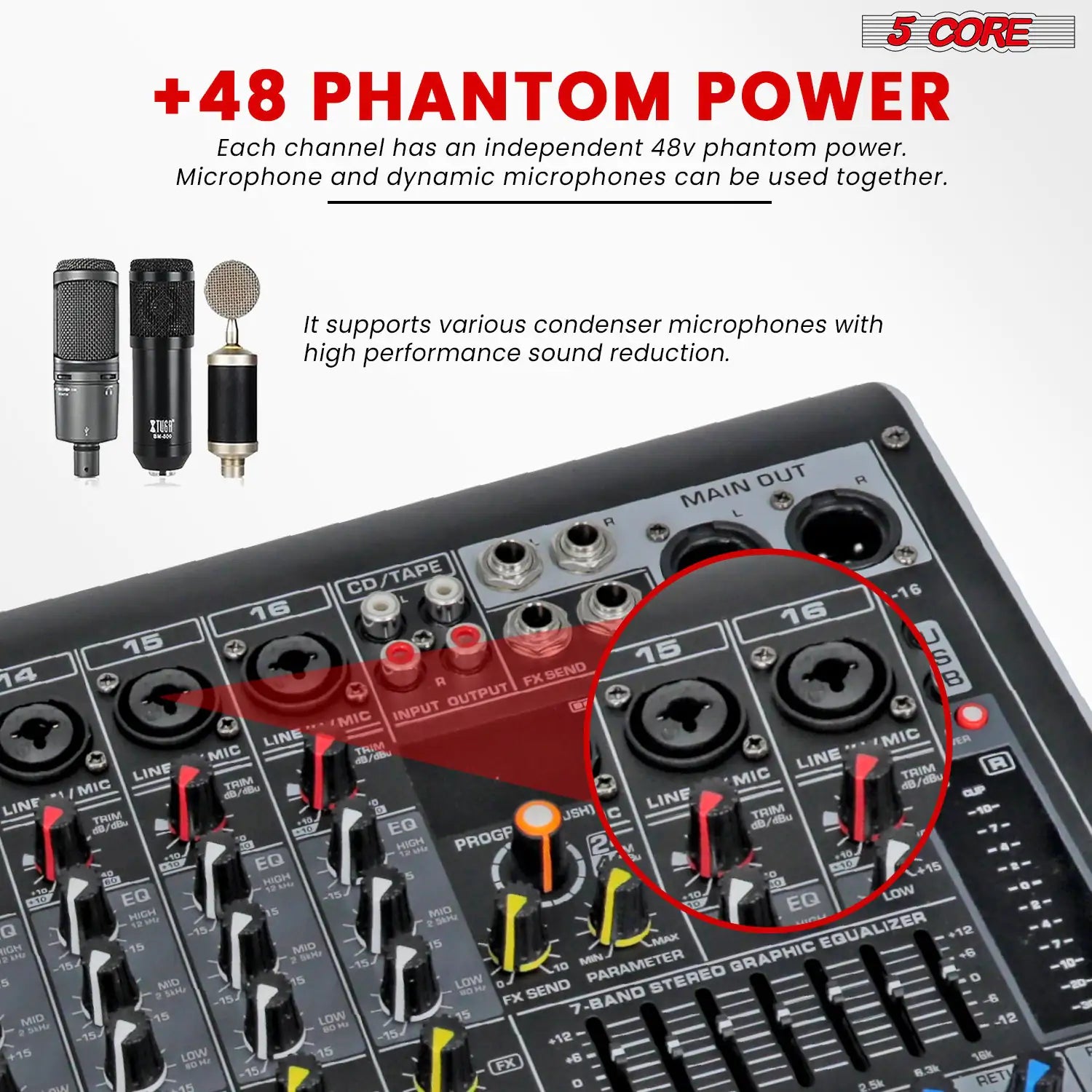 5Core Audio Mixer 16 Channel DJ Mixing Board Bluetooth USB Analog Professional Mezclador De Audio - TorontoHobbyStore