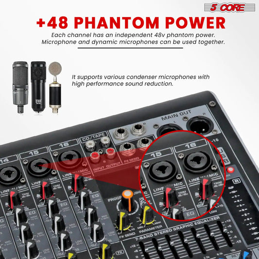5Core Audio Mixer 16 Channel DJ Mixing Board Bluetooth USB Analog Professional Mezclador De Audio - TorontoHobbyStore