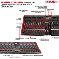 5Core Audio Mixer 24 Channel DJ Mixing Board Bluetooth USB Analog Professional Mezclador De Audio - TorontoHobbyStore