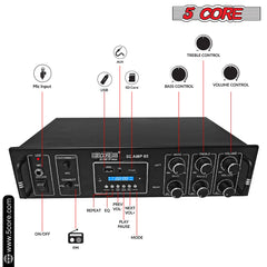 5Core Amplifier Home Audio 65W RMS Stereo Receiver DJ Amp w USB AUX MIC SD Card Input - TorontoHobbyStore