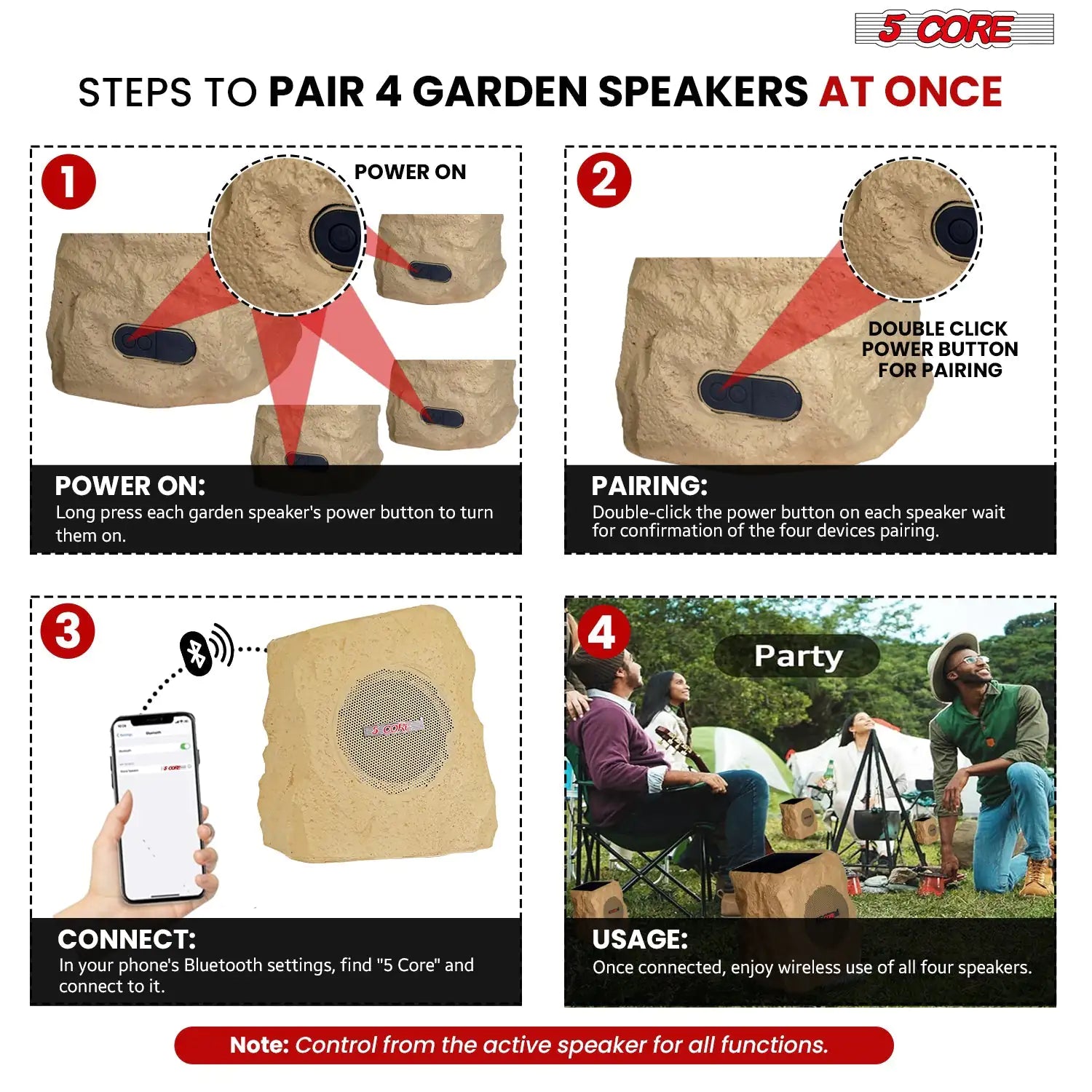 5Core Outdoor Wireless Speakers Bluetooth Rock Waterproof Linkable TWS Garden Speaker - TorontoHobbyStore