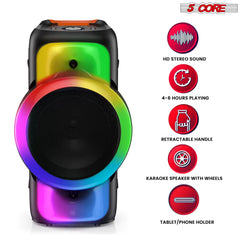 5Core Bluetooth Party Speaker 12 inch PA RGB Partybox Karaoke Machine + 2 Wireless Mic - TorontoHobbyStore