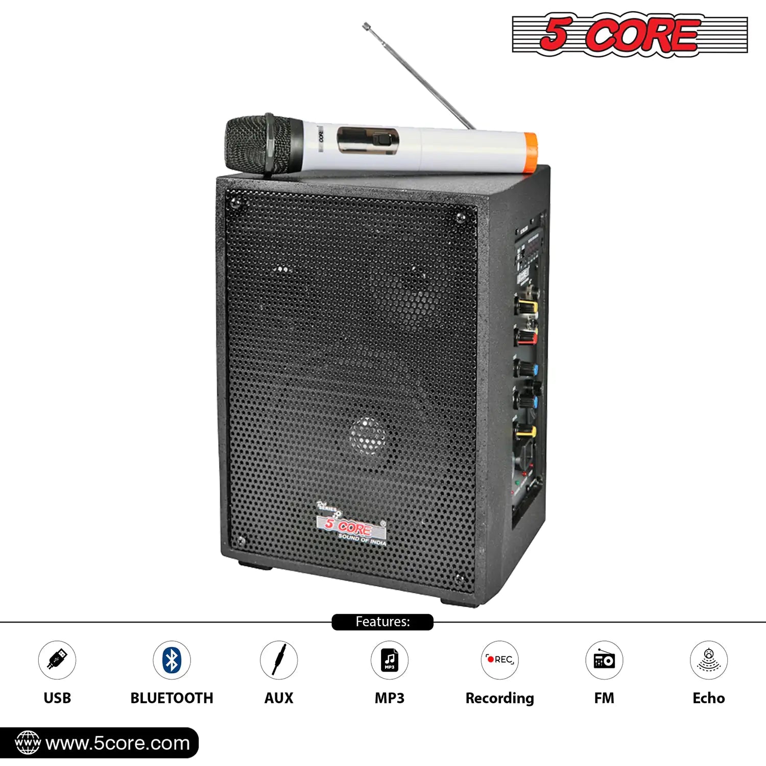 5Core PA Speaker 40W Portable PA System w Wireless Mic Small Rechargeable Public Speaking Machine - TorontoHobbyStore