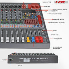 5Core Audio Mixer 16 Channel DJ Mixing Board Bluetooth USB Analog Professional Mezclador De Audio - TorontoHobbyStore