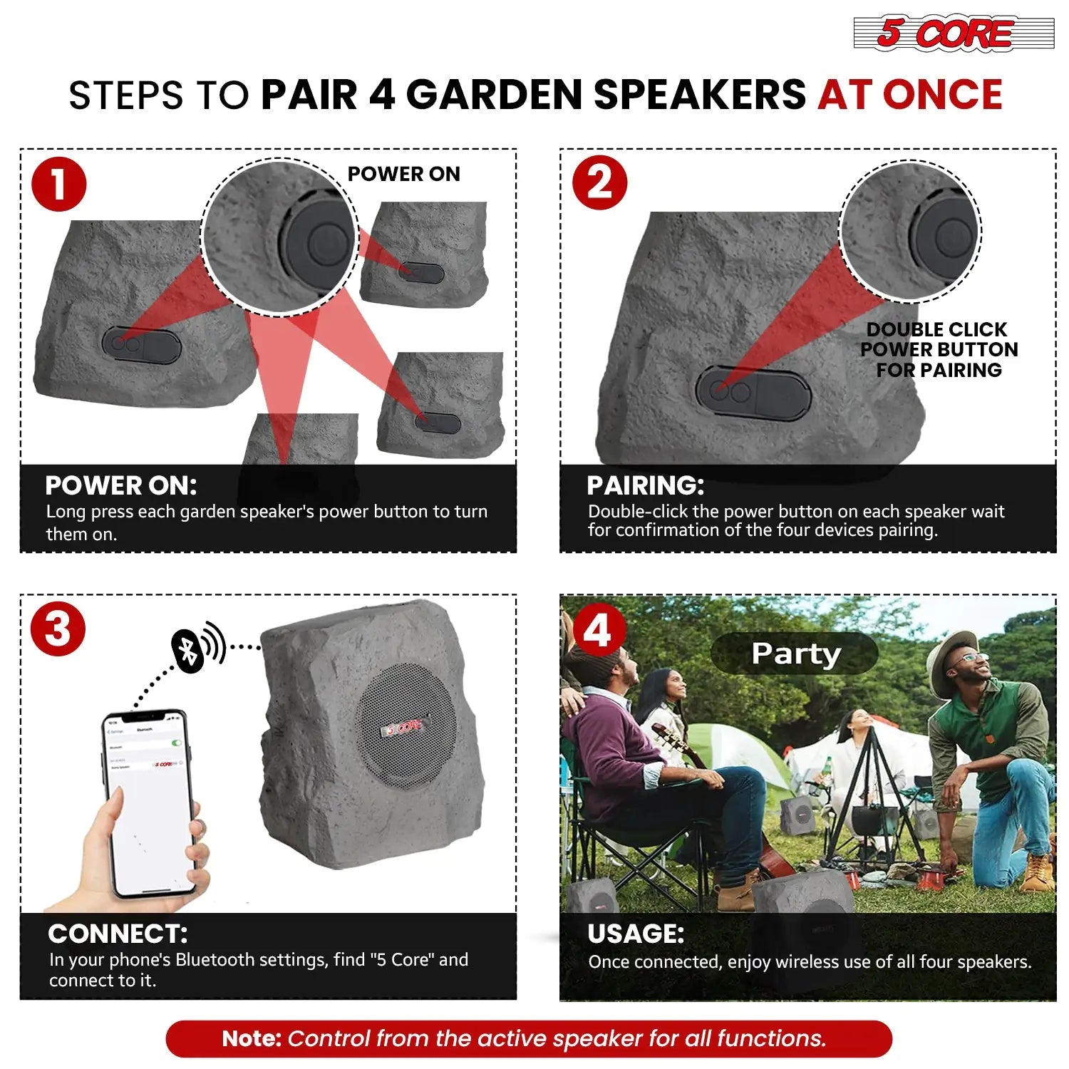 5Core Outdoor Wireless Speakers Bluetooth Rock Waterproof Linkable TWS Garden Speaker - TorontoHobbyStore