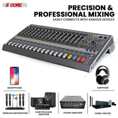 5Core Audio Mixer 16 Channel DJ Mixing Board Bluetooth USB Analog Professional Mezclador De Audio - TorontoHobbyStore