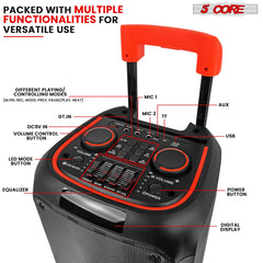 5Core Bluetooth Party Speaker 8 inch PA RGB Partybox Karaoke Machine + 2 Wireless Mic - TorontoHobbyStore