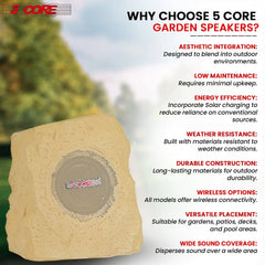 5Core Outdoor Wireless Speakers Bluetooth Rock Waterproof Linkable TWS Garden Speaker - TorontoHobbyStore