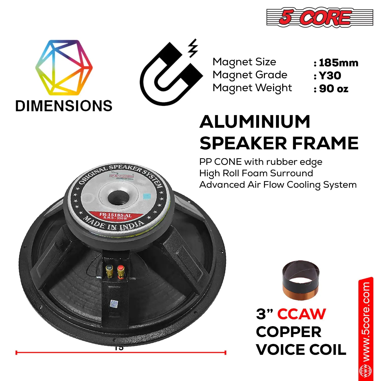 5Core 15 Inch Subwoofer Speaker 3500W Peak 8Ohm Aluminum PA Replacement DJ Sub woofer - TorontoHobbyStore