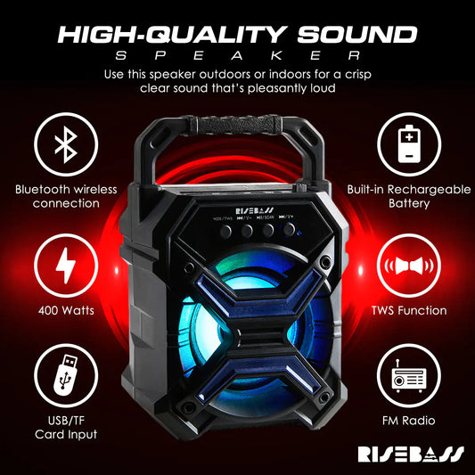 Portable Wireless Bluetooth Speaker with TWS Function - Rechargeable Bluetooth Speaker - 7" 65db Wireless Speaker - TorontoHobbyStore