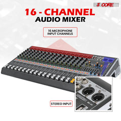 5Core Audio Mixer 16 Channel DJ Mixing Board Bluetooth USB Analog Professional Mezclador De Audio - TorontoHobbyStore