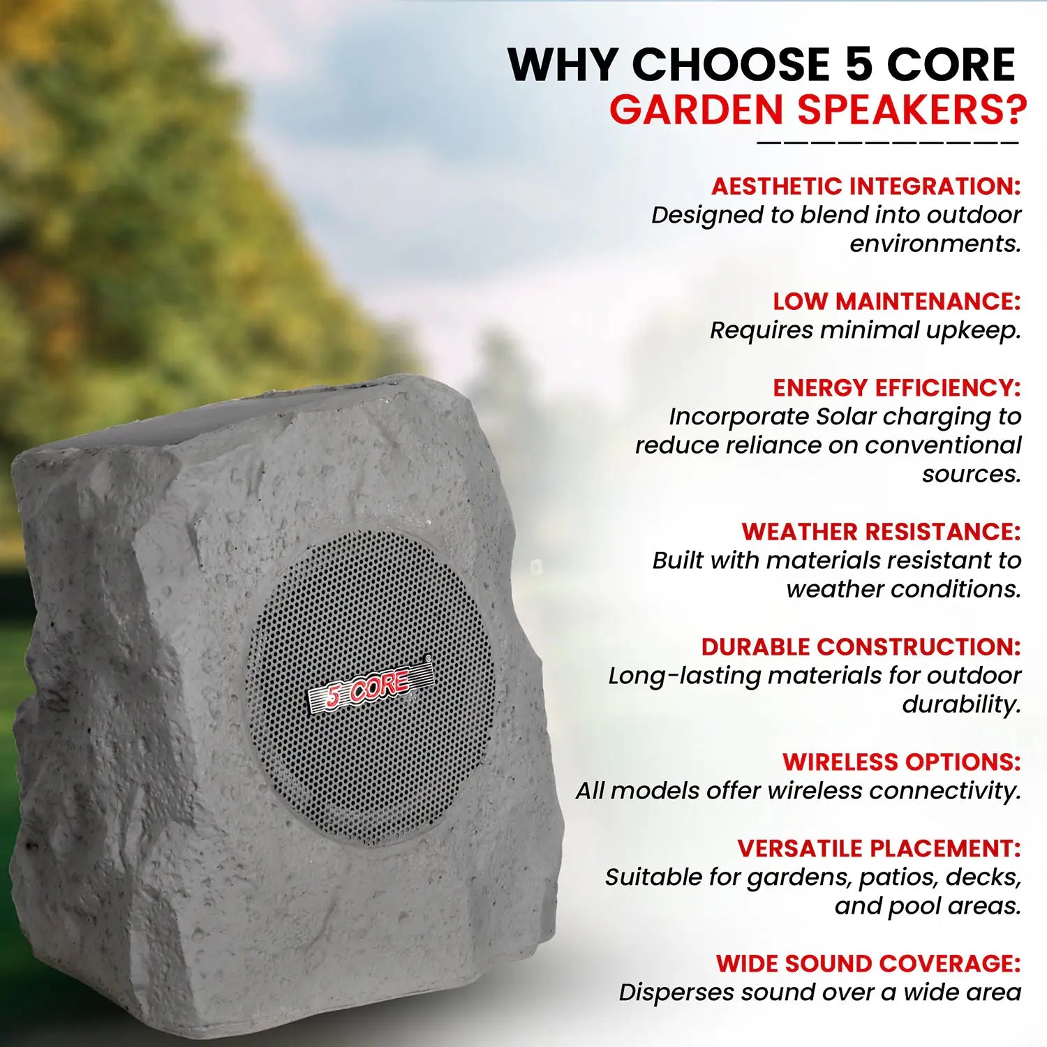 5Core Outdoor Wireless Speakers Bluetooth Rock Waterproof Linkable TWS Garden Speaker - TorontoHobbyStore
