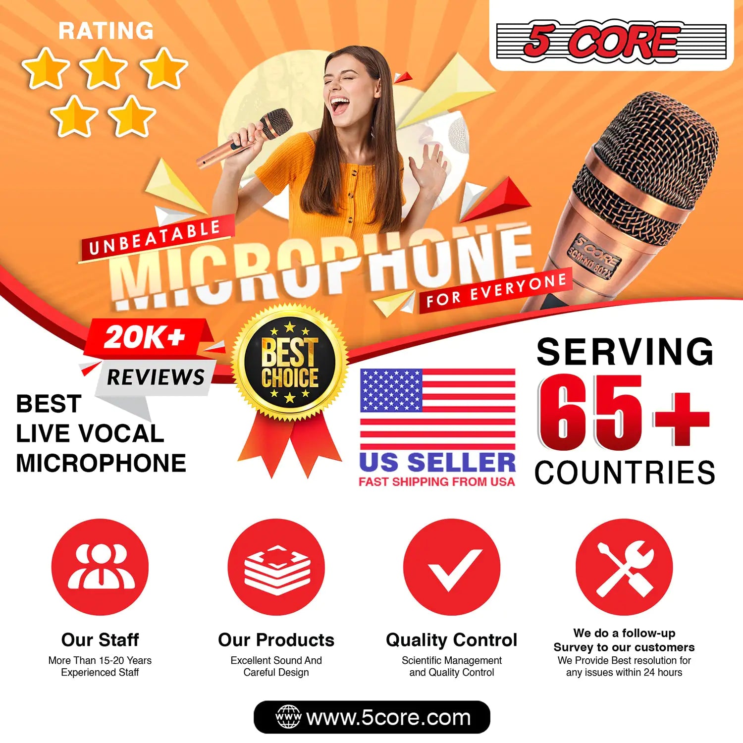 5Core XLR Microphone Dynamic Mic Karaoke Singing Studio Microfono Handheld Mics - TorontoHobbyStore