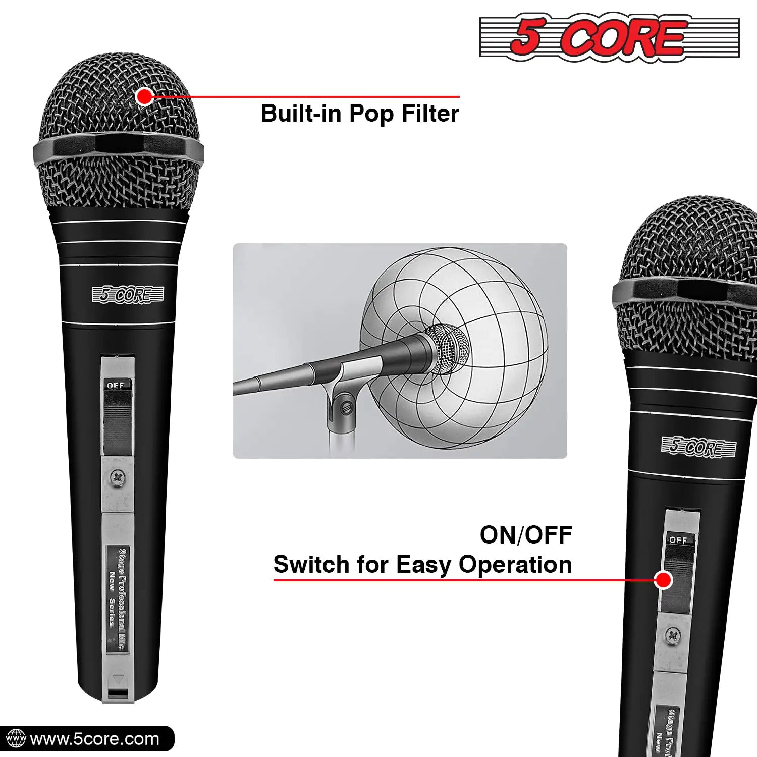 5Core XLR Microphone Dynamic Mic Karaoke Singing Studio Mics Handheld Microfono - TorontoHobbyStore