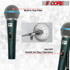5Core XLR Microphone Dynamic Mic Karaoke Singing Studio Mics Handheld Microfono - TorontoHobbyStore