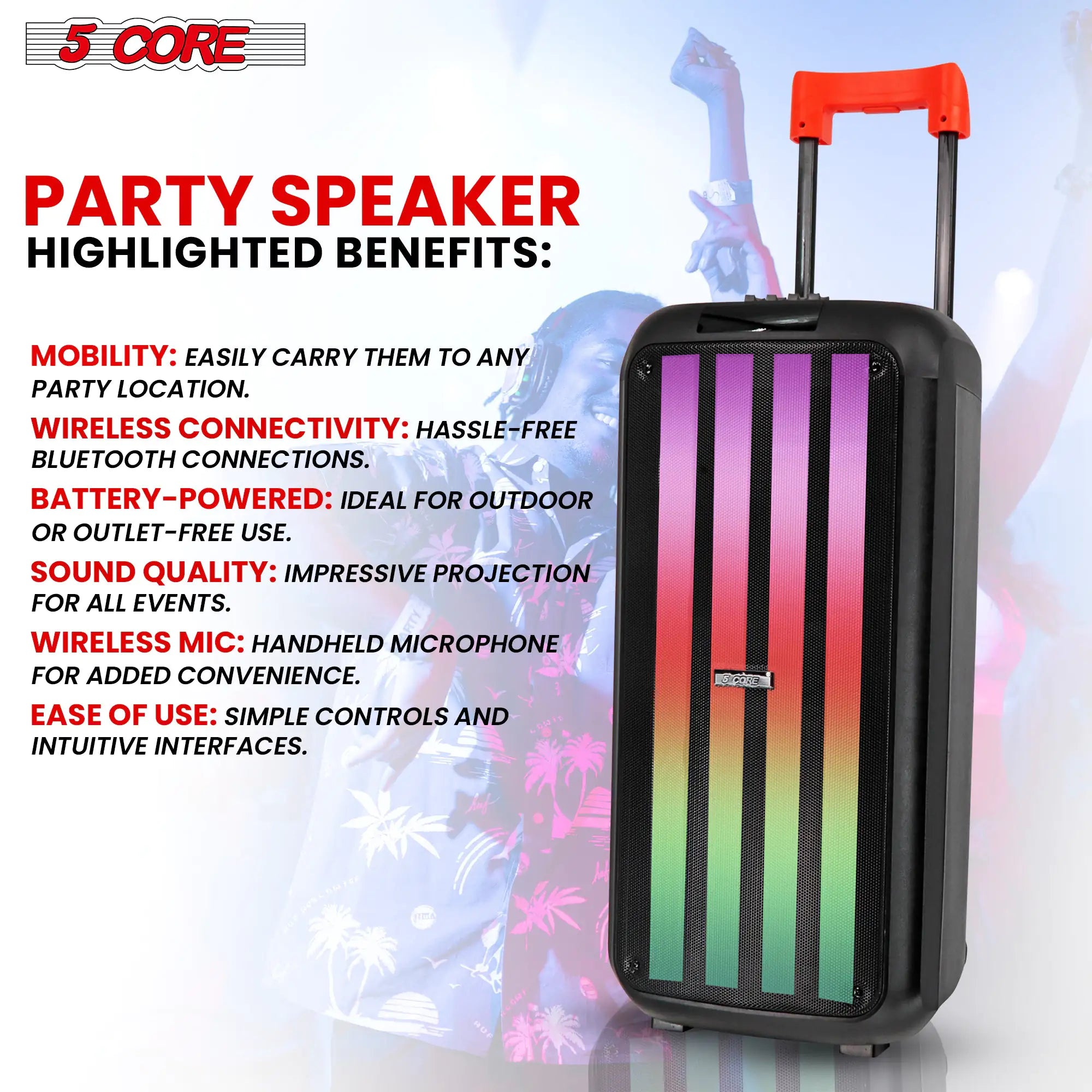 5Core Bluetooth Party Speaker 8 inch PA RGB Partybox Karaoke Machine + 2 Wireless Mic - TorontoHobbyStore