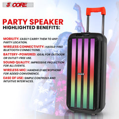 5Core Bluetooth Party Speaker 8 inch PA RGB Partybox Karaoke Machine + 2 Wireless Mic - TorontoHobbyStore