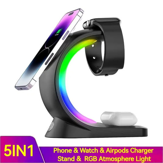 4 In 1 Magnetic Wireless Charger Fast Charging For Smart Phone Atmosphere Light Charging Station For Airpods Pro I-phone Watch - TorontoHobbyStore