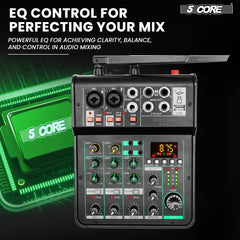 5Core Audio Mixer Sound Board 4 Channel PA DJ Stereo Receiver w Bluetooth USB DJ  PA Karaoke Mixing - TorontoHobbyStore