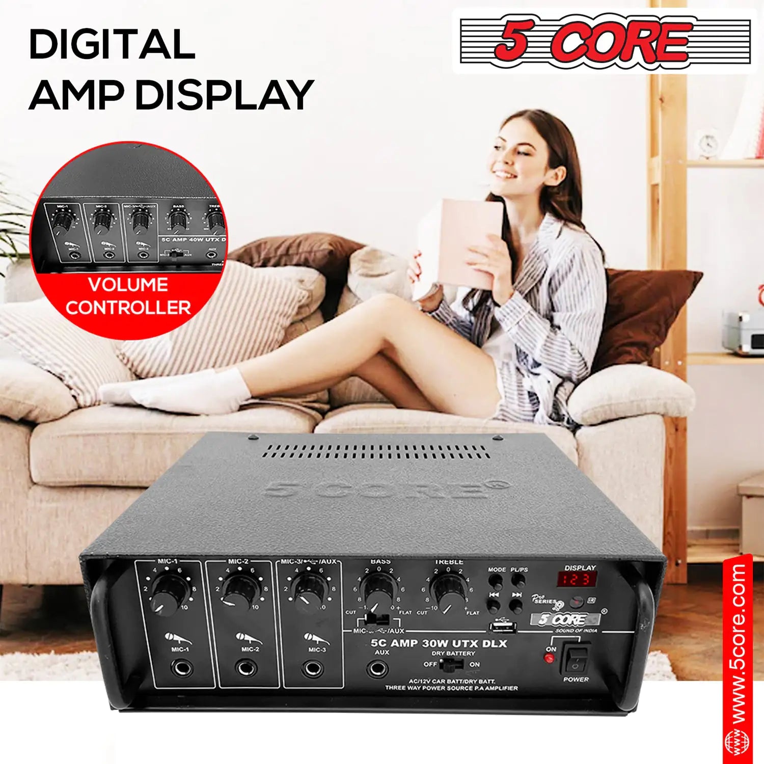 5Core Amplifier Home Audio Stereo Receiver PA Speaker Microphone Surround Sound Amp - TorontoHobbyStore