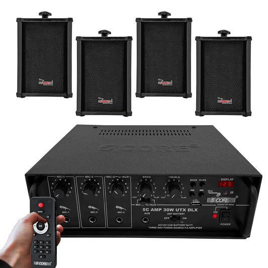 5Core Audio System Combo 30W Amplifier 6.4” Wall Speakers 4 Piece 10W RMS Each Commercial Speaker System for Restaurant Office Cafe Bar - TorontoHobbyStore