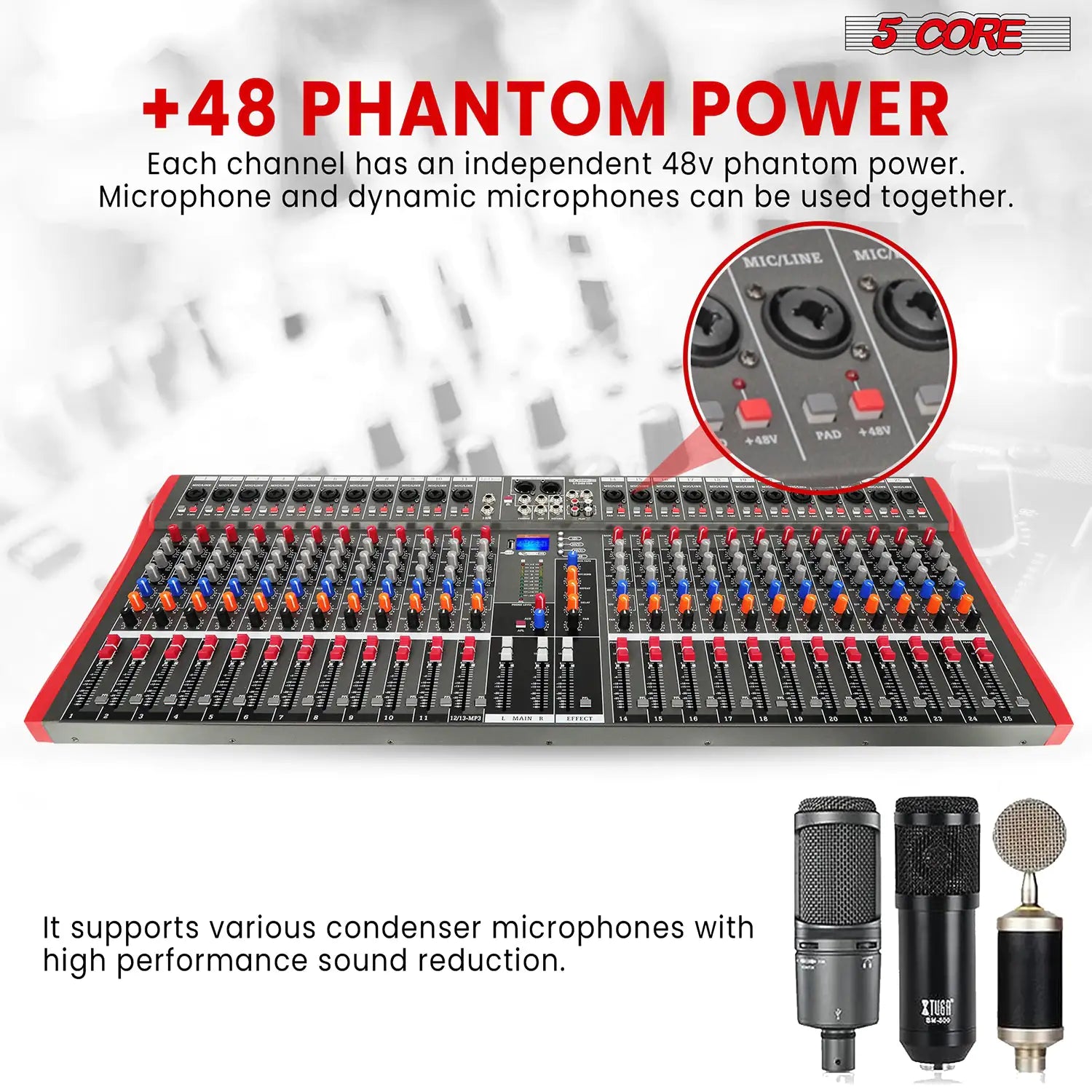 5Core Audio Mixer 24 Channel DJ Mixing Board Bluetooth USB Analog Professional Mezclador De Audio - TorontoHobbyStore