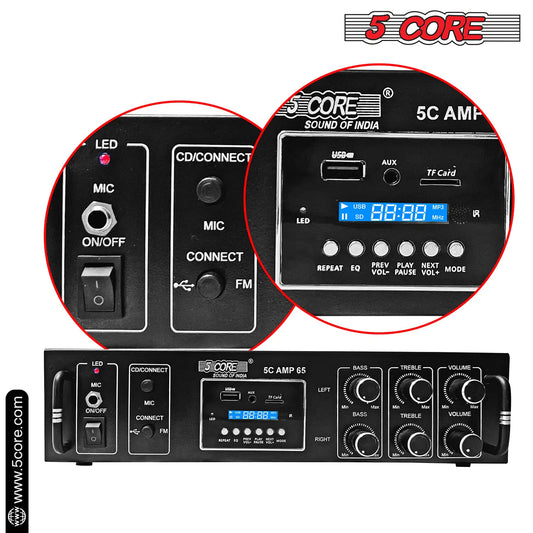 5Core Amplifier Home Audio 65W RMS Stereo Receiver DJ Amp w USB AUX MIC SD Card Input - TorontoHobbyStore
