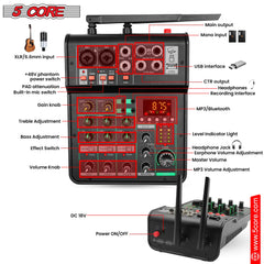 5Core Audio Mixer Sound Board 4 Channel PA DJ Stereo Receiver w Bluetooth USB DJ  PA Karaoke Mixing - TorontoHobbyStore