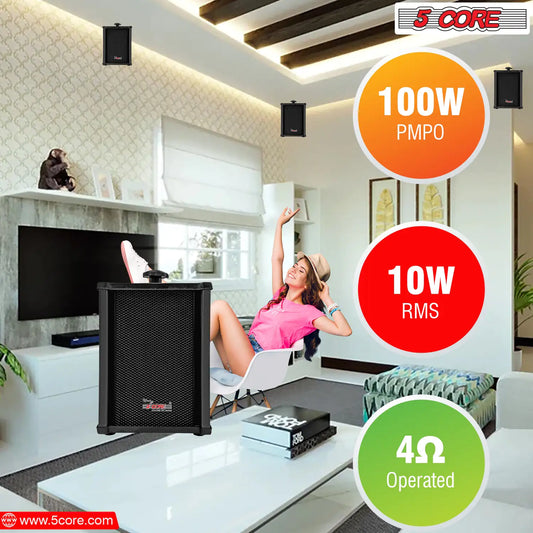 5Core Outdoor Speakers Stereo In Wall 100W Peak Passive Patio Home Wired Waterproof Audio System - TorontoHobbyStore