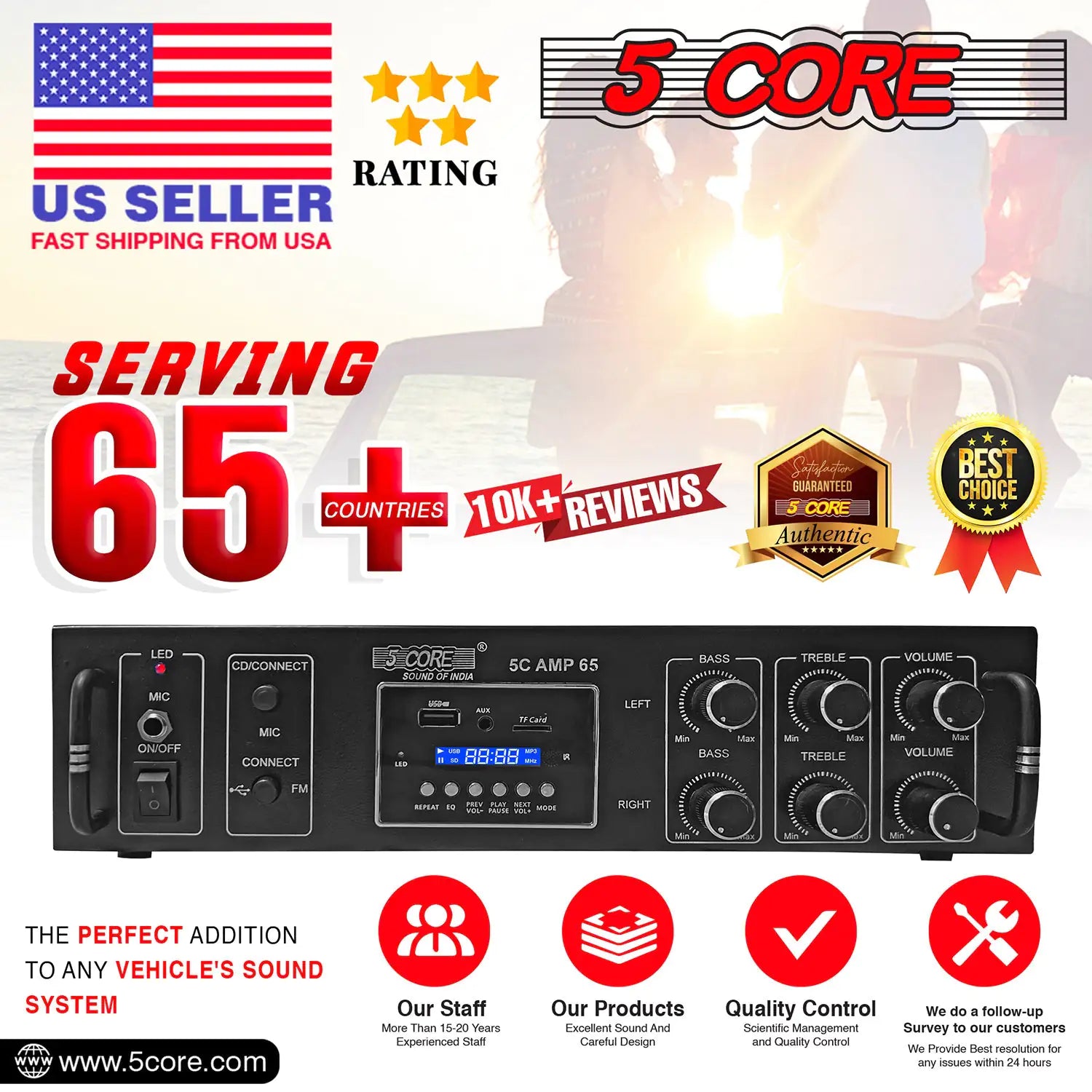 5Core Amplifier Home Audio 65W RMS Stereo Receiver DJ Amp w USB AUX MIC SD Card Input - TorontoHobbyStore