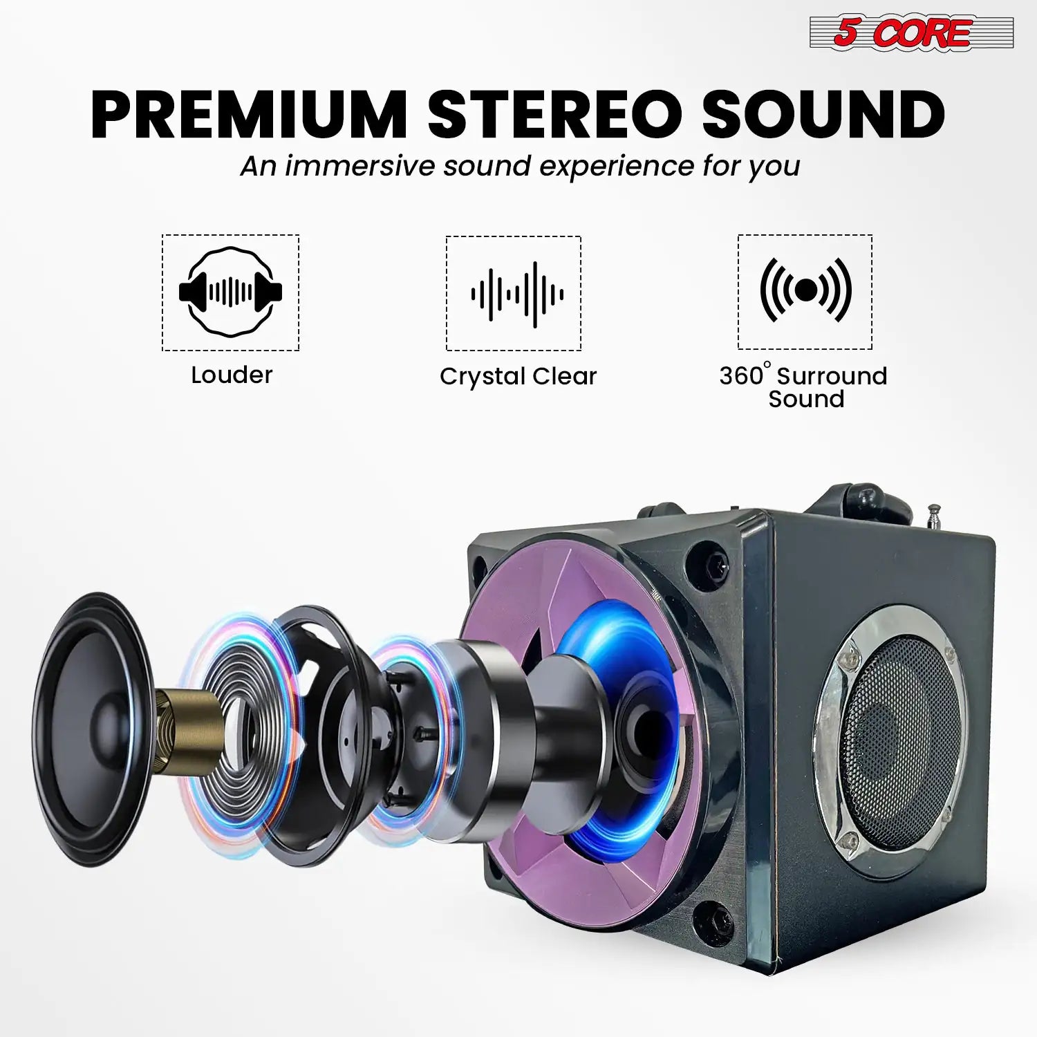 5Core Bookshelf Speaker Powered Studio Monitor Small Wired Active Home Speaker System Hifi House Audio - TorontoHobbyStore